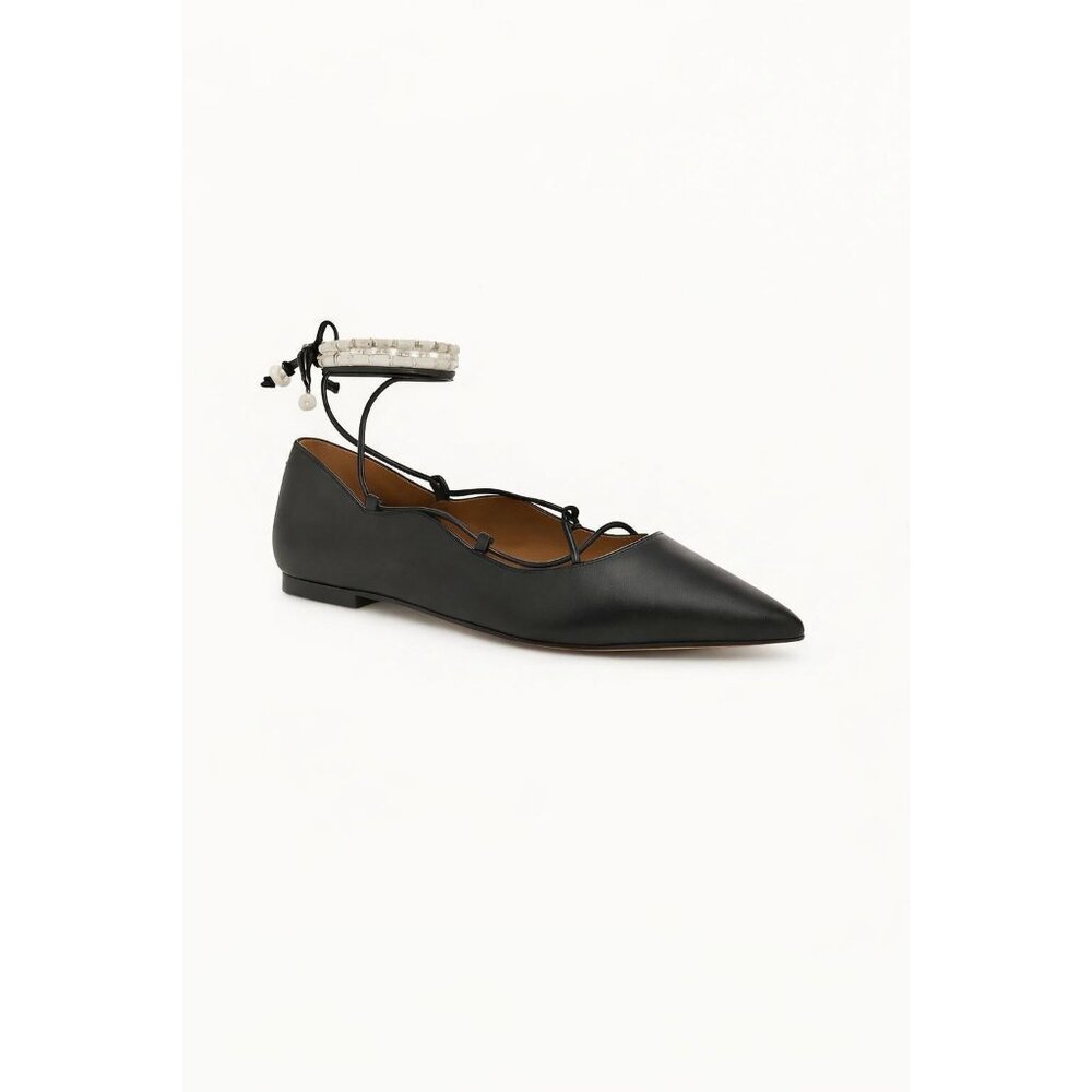 Sam Edelman Winslet Black Leather Lace Up Pointed Toe Flats 8.5